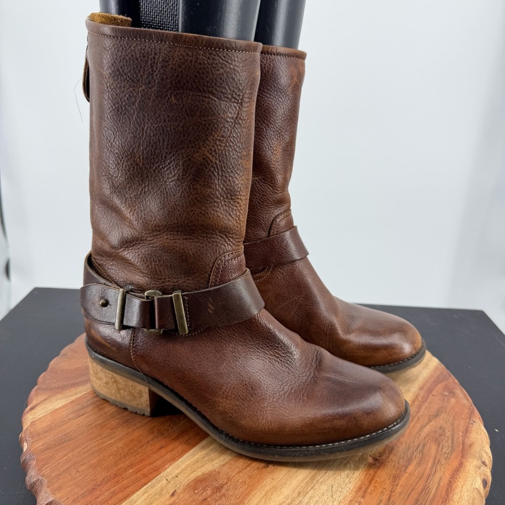 Fabianelli women's brown leather boots buckle strap back‎ zipper closure sz 36 6